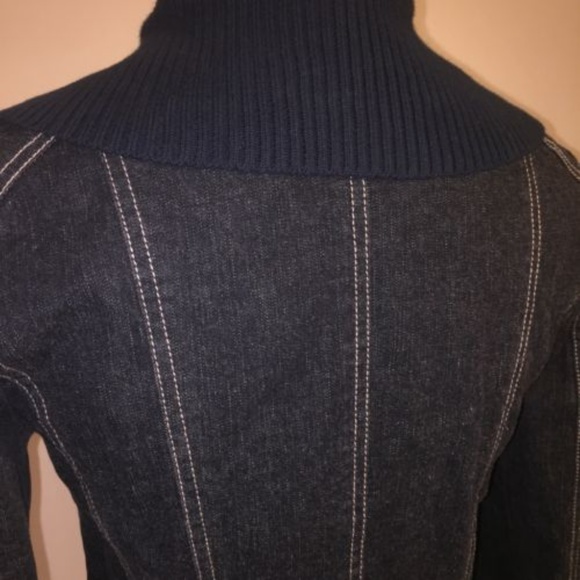 Tahari Denim Jean Jacket Black Coat S Snap - Picture 8 of 8